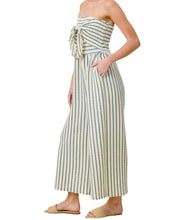 Load image into Gallery viewer, Striped Coastal Tie-Front Strapless Jumpsuit