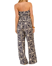 Load image into Gallery viewer, Navy Printed Strapless Wide-Leg Jumpsuit