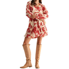 Load image into Gallery viewer, Red Floral Print Long Sleeve Dress