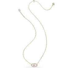 Load image into Gallery viewer, Kendra Scott Elisa Pave Frame Short Pendant Necklace Gold Ivory MOP Love Script
