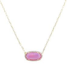 Load image into Gallery viewer, Kendra Scott Elisa Pave Frame Gold Necklace in Pink Opal Resin