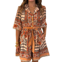 Load image into Gallery viewer, Botanical Print Belted Mini Dress - Charcoal