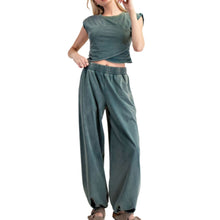 Load image into Gallery viewer, Mineral Wash Crop Top & Pant Set