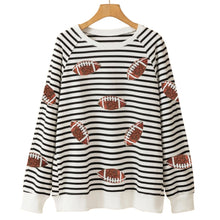 Load image into Gallery viewer, Black Stripe Sequin Rugby Football Side Slits Oversized Sweatshirt