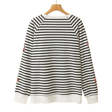 Load image into Gallery viewer, Black Stripe Sequin Rugby Football Side Slits Oversized Sweatshirt
