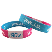 Load image into Gallery viewer, TAP TO PRAY WRISTBANDS - BLUE & PINK WWJD-SMALL