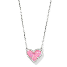 Load image into Gallery viewer, Ari Heart Silver Pendant Necklace in Pink Iridescent
