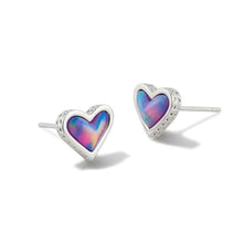 Load image into Gallery viewer, Framed Ari Heart Silver Stud Earrings in Lilac Opalescent
