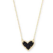Load image into Gallery viewer, Kendra Scott Ari Heart Gold Pendant Necklace in Black Drusy
