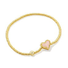 Load image into Gallery viewer, Ari Heart Gold Stretch Bracelet in Rose Quart