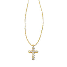 Load image into Gallery viewer, Kendra Scott Cross Gold Pendant Necklace in White CZ