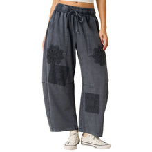 Load image into Gallery viewer, Mineral Wash Barrel Pants with Crochet Floral Patches
