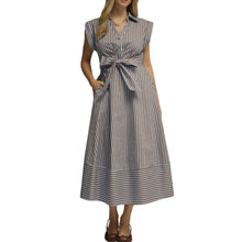 Load image into Gallery viewer, Striped Tie Waist Midii Dress
