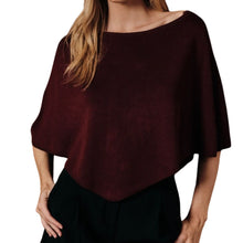 Load image into Gallery viewer, Slouchy Neck Line Knit Poncho Burgundy
