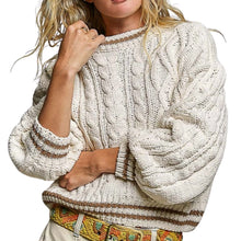 Load image into Gallery viewer, Cable Knit Crewneck Contrast Trim Sweater
