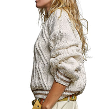 Load image into Gallery viewer, Cable Knit Crewneck Contrast Trim Sweater
