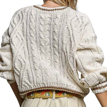 Load image into Gallery viewer, Cable Knit Crewneck Contrast Trim Sweater
