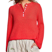 Load image into Gallery viewer, Cherry Red Knit Button Sweater
