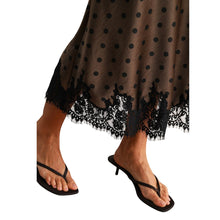 Load image into Gallery viewer, Satin Polka Dot Print Lace Trim Hem Midi Skirt
