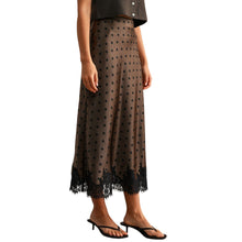 Load image into Gallery viewer, Satin Polka Dot Print Lace Trim Hem Midi Skirt
