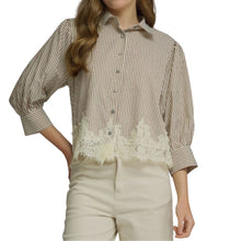 Load image into Gallery viewer, Lace Trim Stripe Blouse
