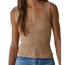 Load image into Gallery viewer, Knit Seamless Ribbed Tank Top with Lace Trim
