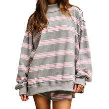 Load image into Gallery viewer, Pink Stripe Print Mock Neck Oversized Sweatshirt
