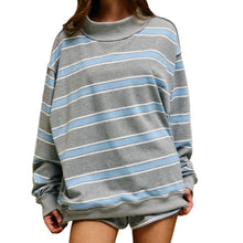 Load image into Gallery viewer, Blue Stripe Print Mock Neck Oversized Sweatshirt
