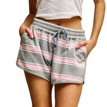 Load image into Gallery viewer, Pink Stripe Print Drawstring Dolphin Shorts
