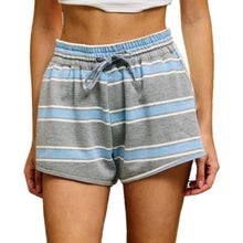 Load image into Gallery viewer, Blue Stripe Print Drawstring Dolphin Shorts
