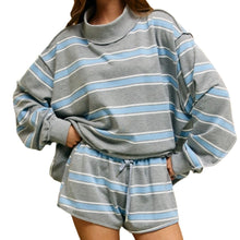 Load image into Gallery viewer, Blue Stripe Print Drawstring Dolphin Shorts
