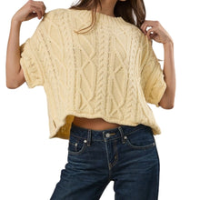 Load image into Gallery viewer, Cable Knit Short Sleeve Crew Neck Sweater Top
