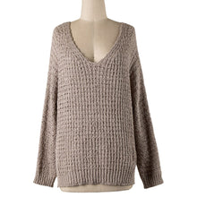 Load image into Gallery viewer, V Neck Ribbed Cable Knit Sweater Mocha
