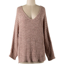 Load image into Gallery viewer, V Neck Ribbed Cable Knit Sweater Blush
