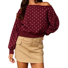 Load image into Gallery viewer, Polka Dot Off Shoulder Sweatshirt Relaxed Fit
