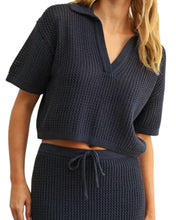 Load image into Gallery viewer, Crochet Knit V-Neck with Collar Top
