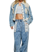 Load image into Gallery viewer, Cropped Denim Twill Lace-Up Jacket

