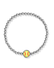 Load image into Gallery viewer, Kendra Scott Softball Stretch Bracelet  Silver  Chartreuse
