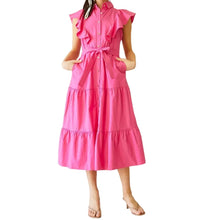 Load image into Gallery viewer, Shoulder Ruffle Button-Down Midi Dress
