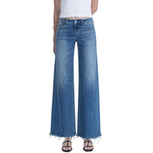 Load image into Gallery viewer, Mid Rise Medium Dark Twist Leg Wide Jeans
