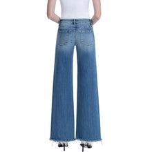 Load image into Gallery viewer, Mid Rise Medium Dark Twist Leg Wide Jeans
