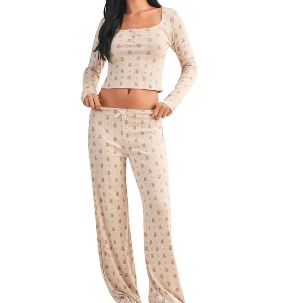 Teddy Bear Print Pointelle Lounge Set