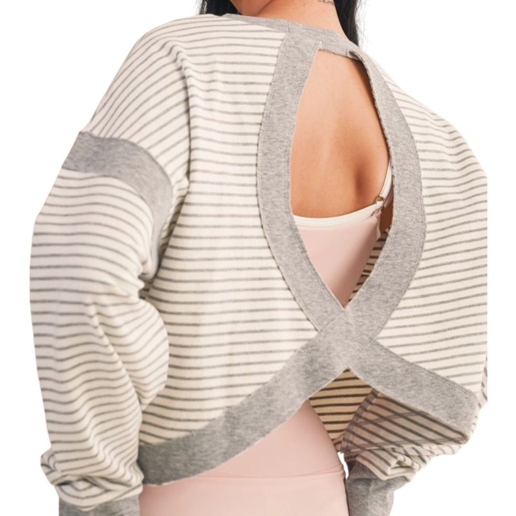 Striped Cutout Back Layering Sweatshirt