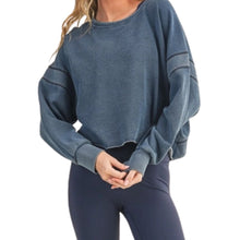 Load image into Gallery viewer, Denim Wash Cutout Back Layering Fleece-Lined Sweatshirt
