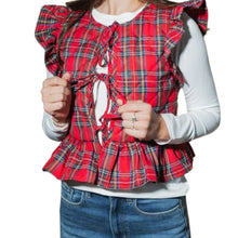 Load image into Gallery viewer, Red Plaid Ruffled Tie Front Vest
