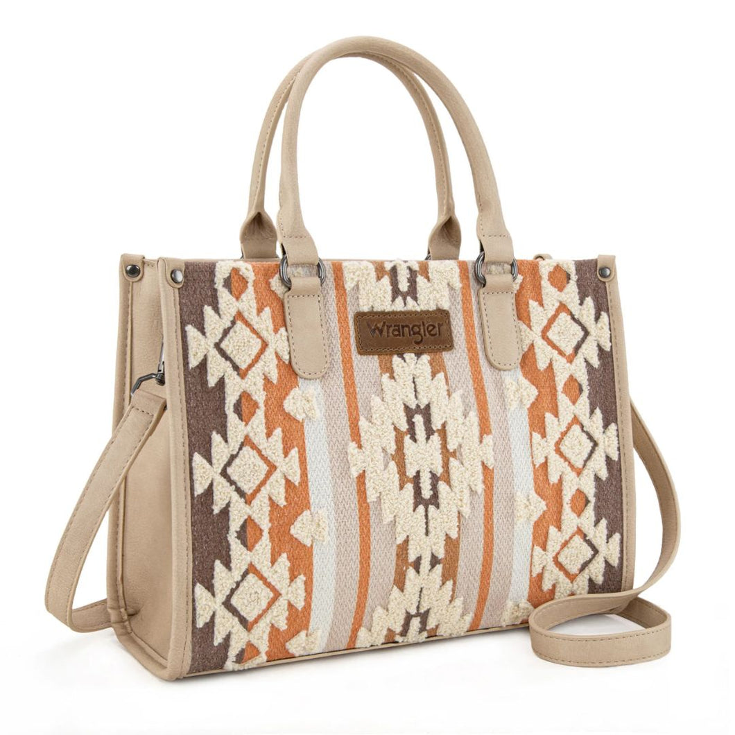 Wrangler Sherpa Aztec Canvas Tote/Crossbody - Tan