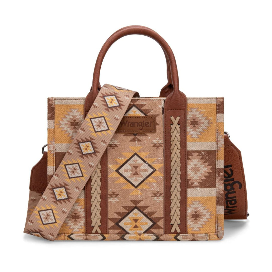 Wrangler Aztec Pattern Dual Sided Print -Tote/Crossbody - Light Brown