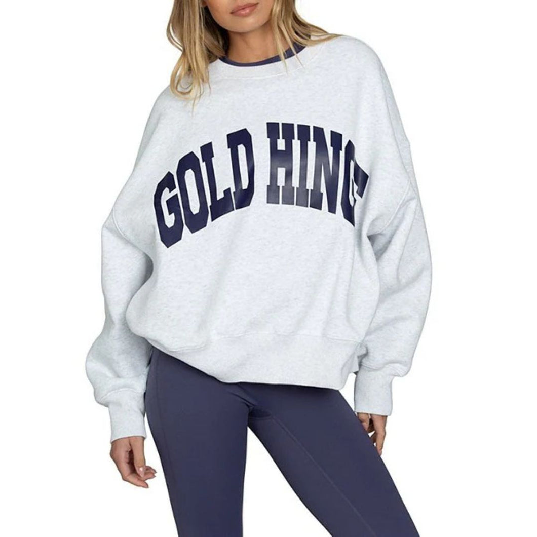 Gold Hinge Wide Arm Crewneck Heather Gray/Navy