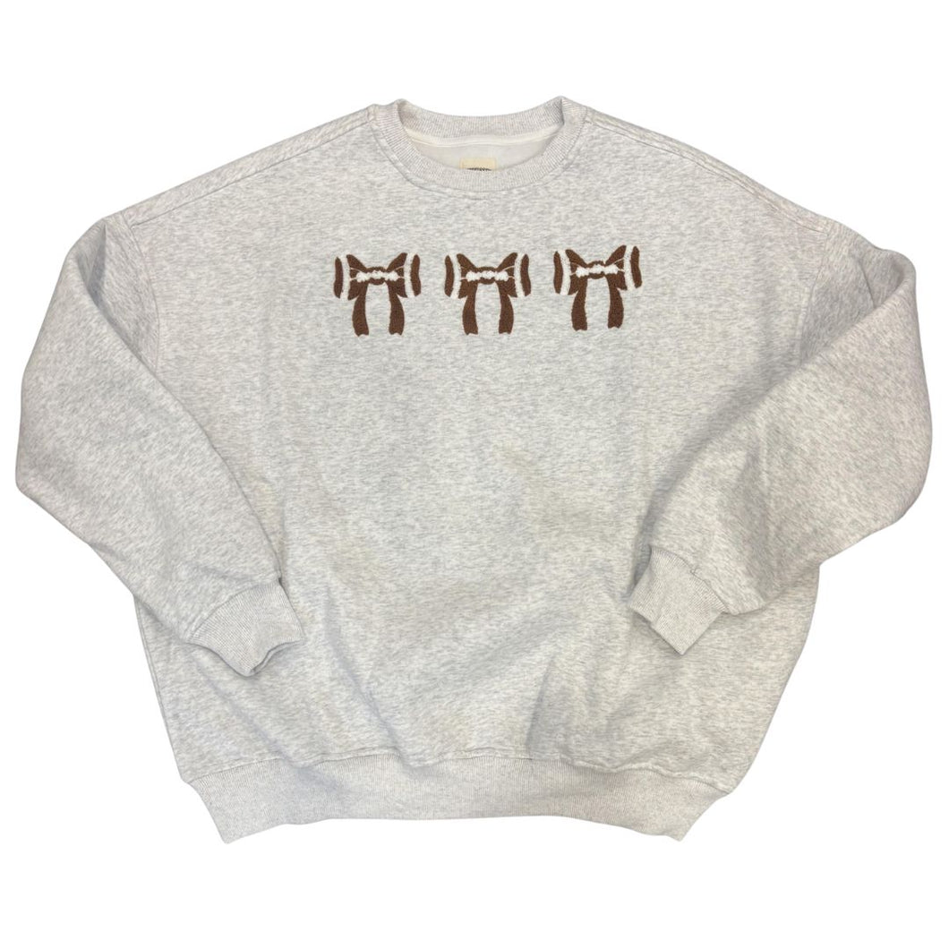 Embroidered Football Bow Crewneck