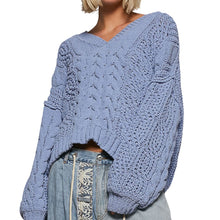 Load image into Gallery viewer, V-Neck Chenille Cable Knit Sweater
